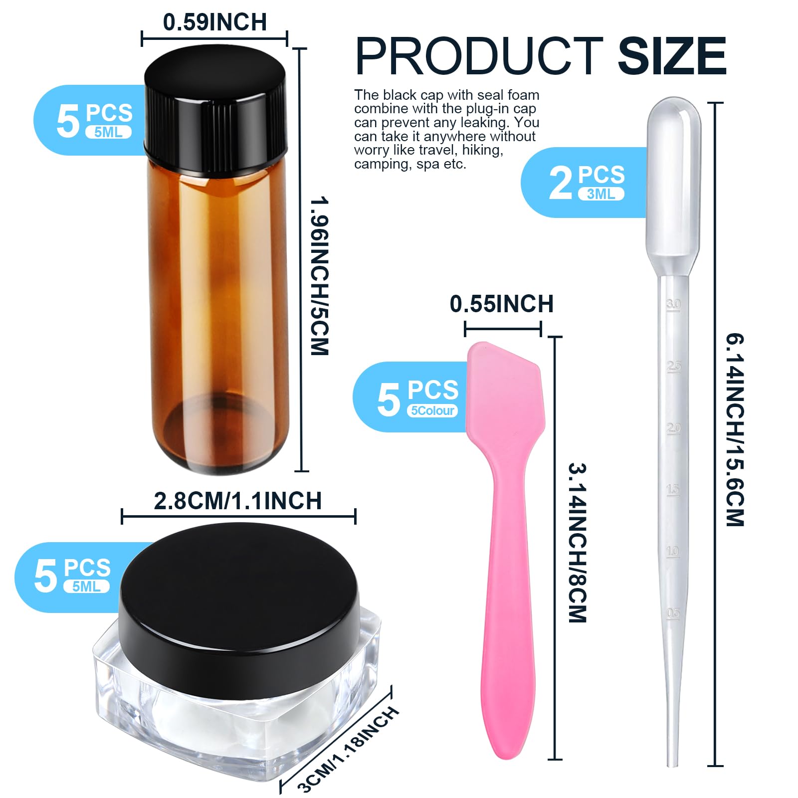 Teenitor 10pcs Small Cosmetic Containers 5Gram Makeup Containers with Lids Small Travel Containers with Lids Sample Containers for Cosmetic 5ML Essential Oil Bottles with 5 Mini Spatulas