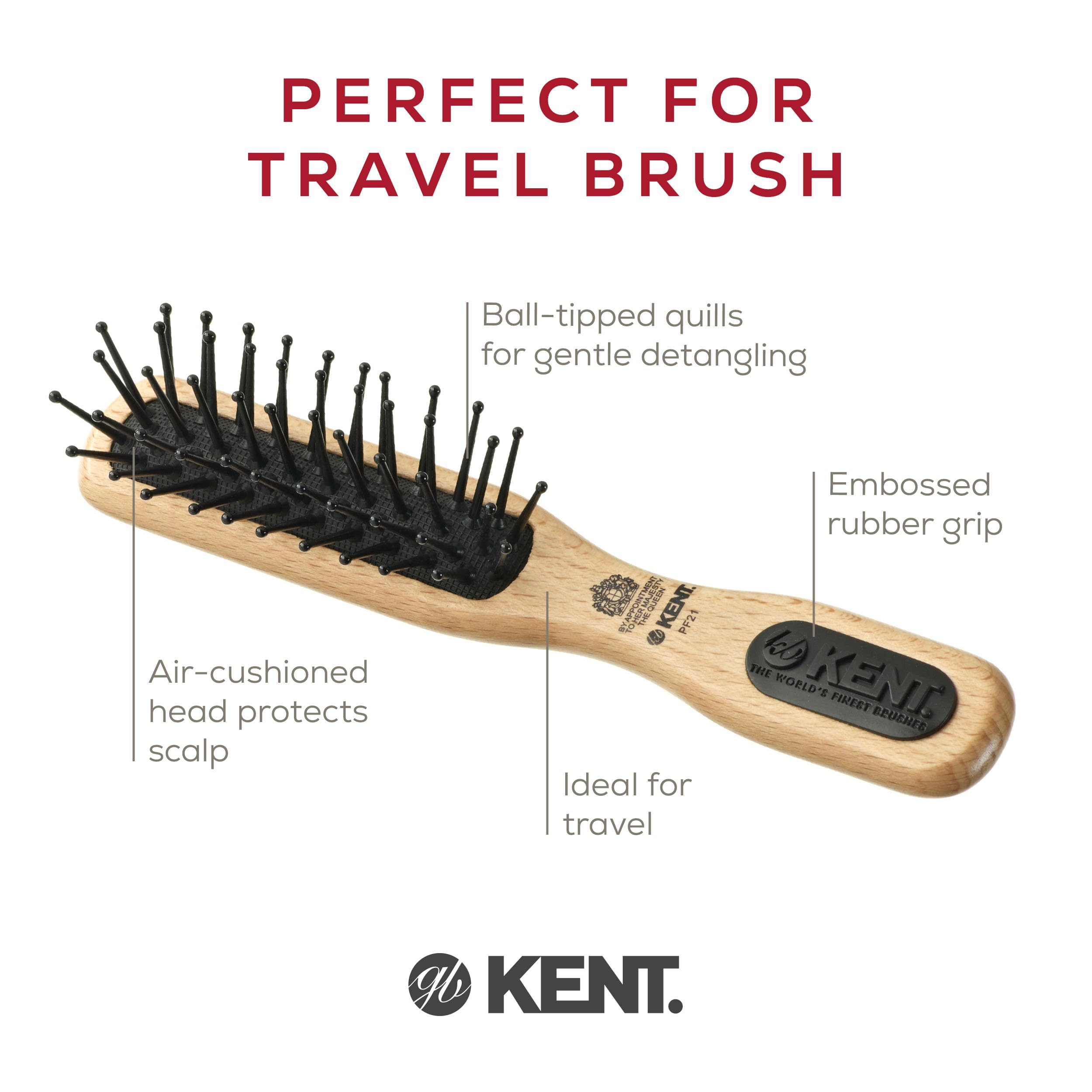 Kent Real Beechwood Narrow Combing and Taming Hand Bag Brush, Wood/Black