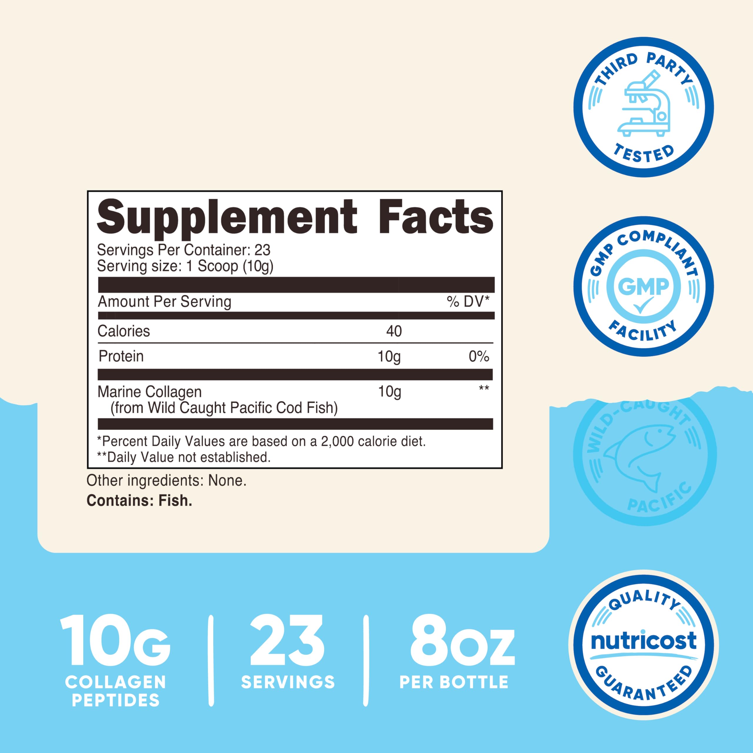 Nutricost Marine Collagen Powder Wild Caught Fish (8 oz) - 23 Servings, 10 G Protein Per Serving, Alaskan Wild-Caught