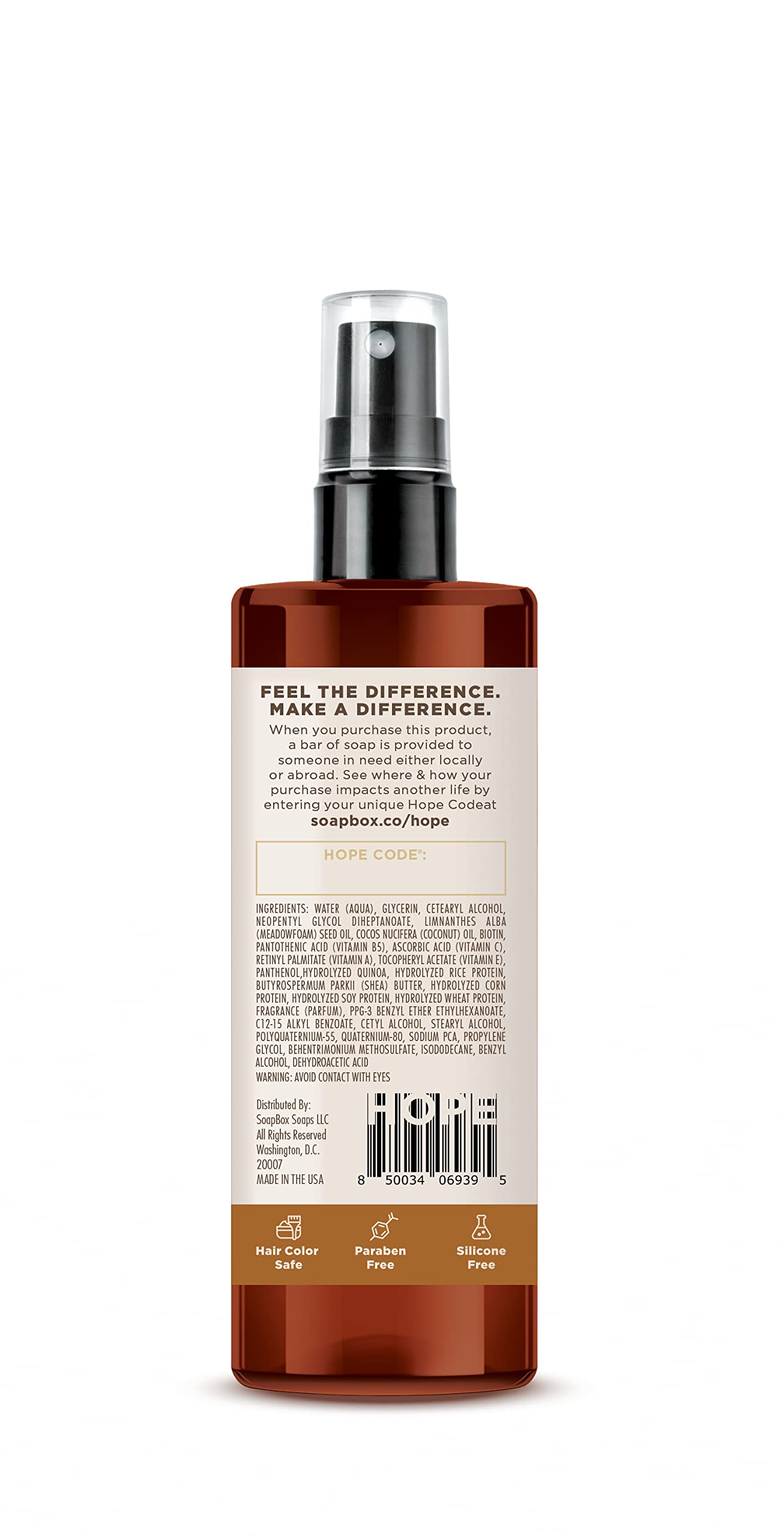 Soapbox Mane Tamer, Leave-In Conditioner Spray to Tame Frizz, Smooth Fly Aways, Hydrate, Add Shine & Detangle Dry, Damaged Hair, Paraben Free, Vegan (8oz)