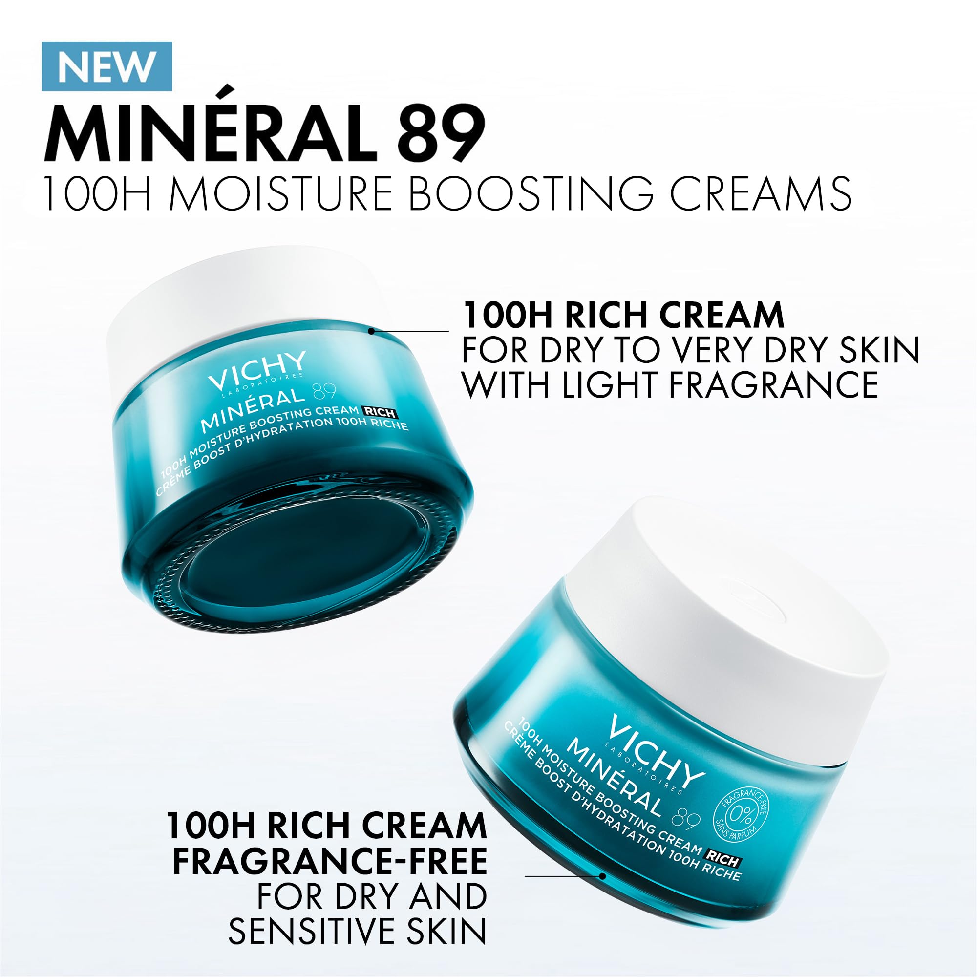 VICHY Mineral 89 Rich Cream, 100H Moisture Boosting Cream, Hydrating Face Moisturizer with Hyaluronic Acid, Niacinamide and Lipids, Daily Face Moisturizeer with Rich Texture for Dry Skin