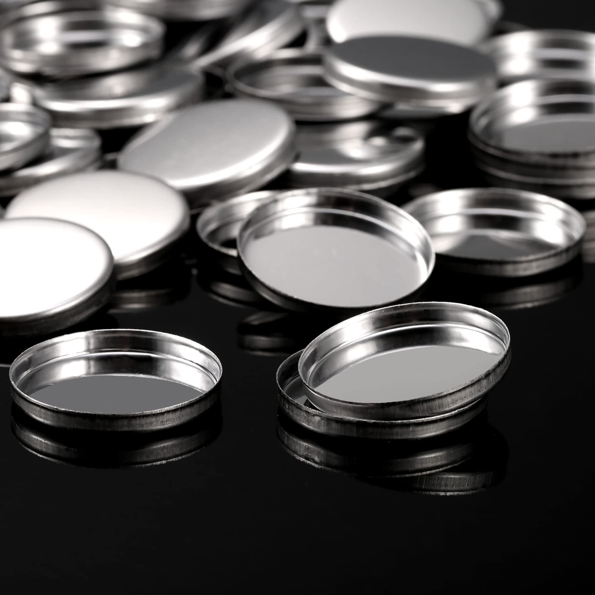 Pangda 50 Pack Empty Round Metal Tin Palette Pans Cosmetic Eyeshadow Blush Lipstick Organizer Size 26 mm for Magnets Cosmetic Palettes