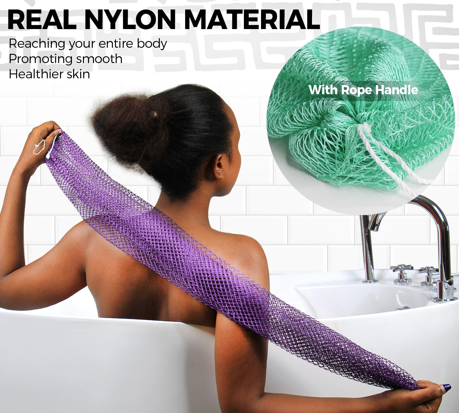 African Net Sponge Authentic - 2 Pieces Real African Exfoliating Loofah Sponge with Knots - African Net Wash Cloths for Body Scrubber Exfoliator Seawave & Lilac - Back Scrub for Shower Bath