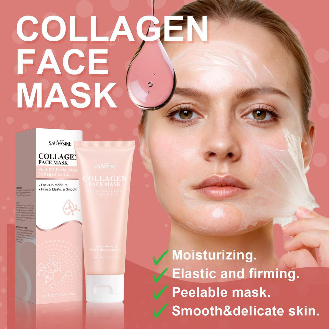 Ueseinl Collagen Wrapping Peel-Off Mask Overnight, Collagen Night Wrapping Face Mask, Hydrates & Firming Face Mask for Moisturizing & Tightening, Glowing Skin