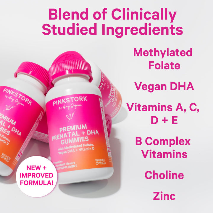 Pink Stork Premium Prenatal Gummy Vitamins with DHA, Folate, and Vitamin D - Multivitamin and Nutrient Blend for Neural Tube and Fetal Brain Development - Pregnancy Must Haves - 60 Vegan Gummies
