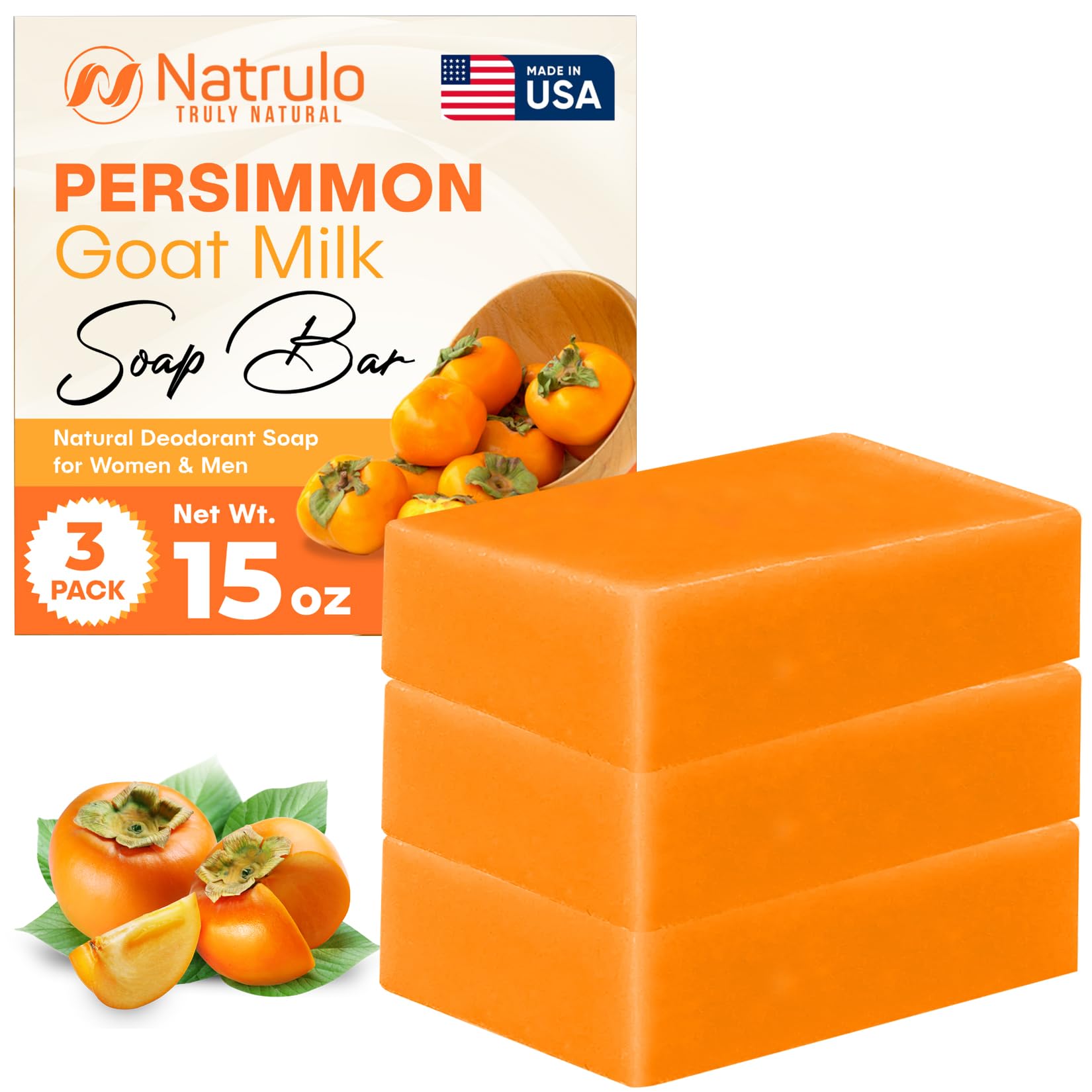 Persimmon Soap Bar for Body Odor Control – Purifying Deodorizing Body Wash with Goat Milk for Eliminating Body Odor – Great for Skin Brightening, Natural Deodorant Soap for Men & Women