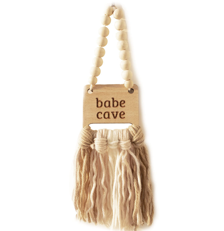 Decocove Babe Cave Sign - Wood Bead Garland - Boho Nursery Wall Decor for Girls and Boys - Neutral Home Decor - Baby Decor for Nursery - Door Sign for Toddler Room