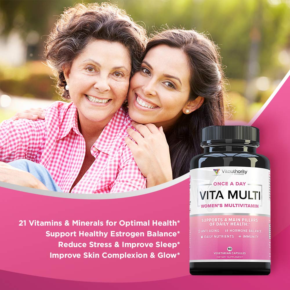 VITA Multi Multivitamin for Women: Women’s Daily Multi-Vitamin Supplement with DIM, Iodine, Ashwagandha | Supports Youthful Complexion, Healthy Cortisol and Estrogen Balance - 30 Day Supply