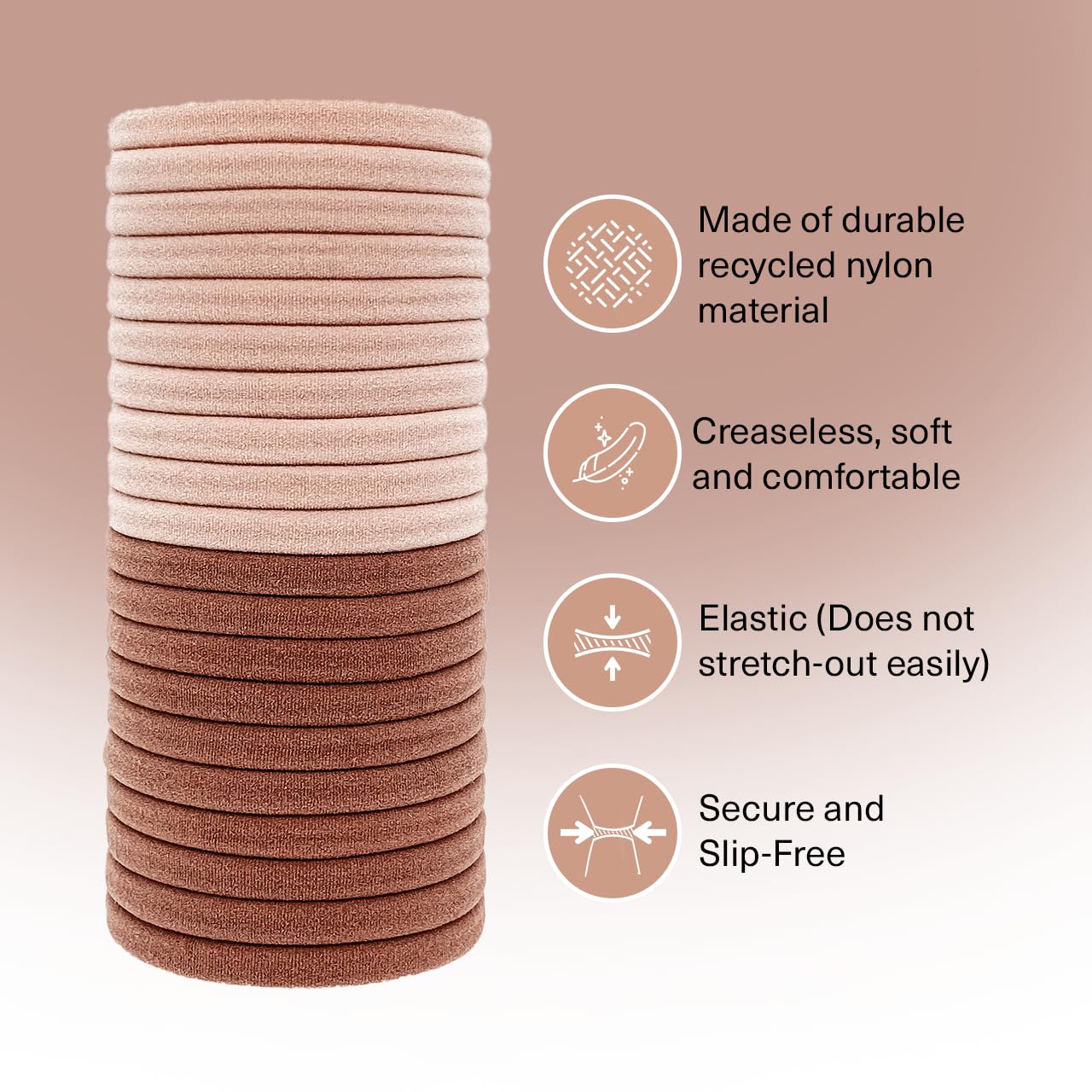 Kitsch Hair Ties No Damage - Strong, Stretchy & Snag-Free Hair Bands | Soft Nylon Ponytail Holders, Stylish Elastics for Everyday Hairstyles - Blush, 20pcs