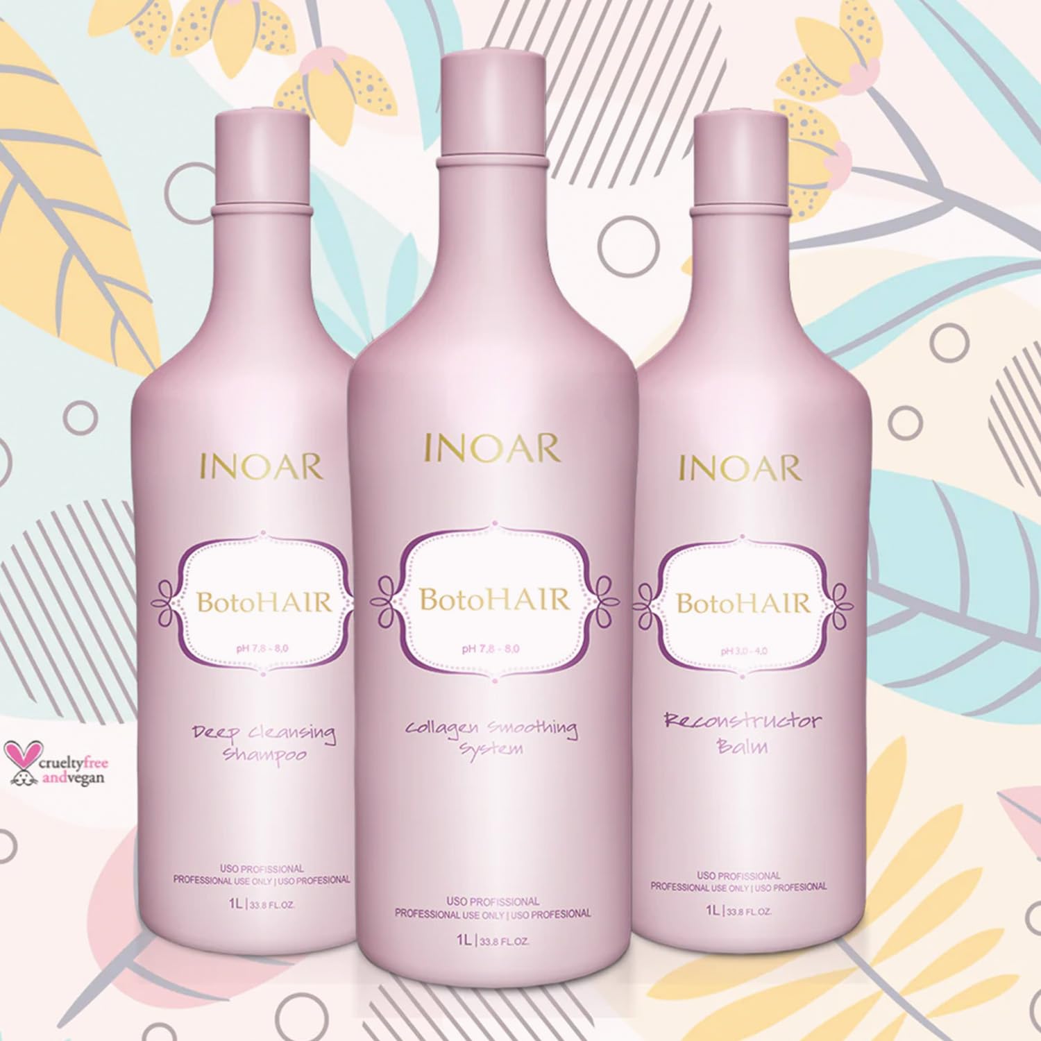 Inoar – BotoHair Deep Cleansing Shampoo, Collagen Soothing System and Reconstructor Balm, Vegan Hair Product, Anti Frizz, Keratin, Reduce Volume (33.8 Ounces, 3 Bottles)