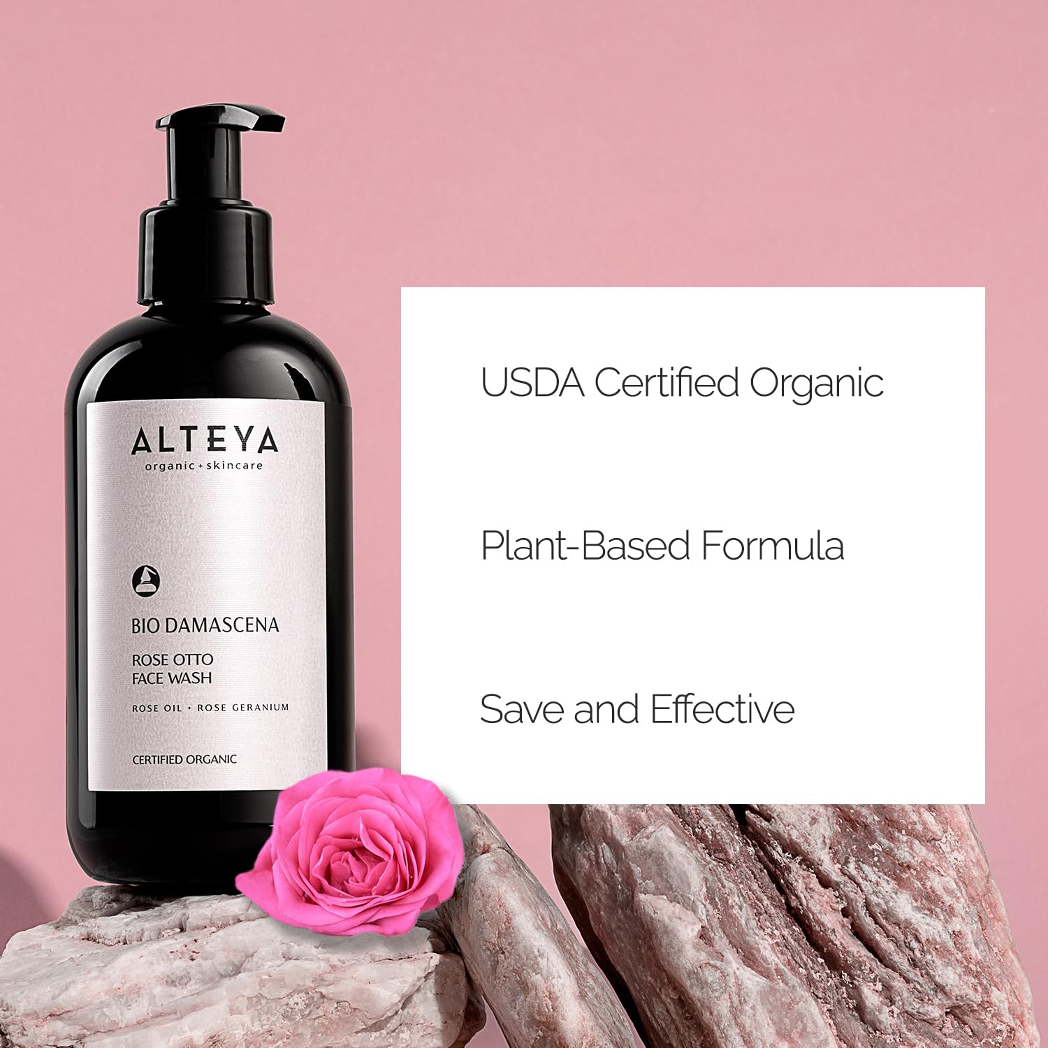 Alteya USDA Organic Face Wash BioDamascena - With Organic Bulgarian Rose Oil, Award-Winning, 8.5 Fl Oz/ 250ml