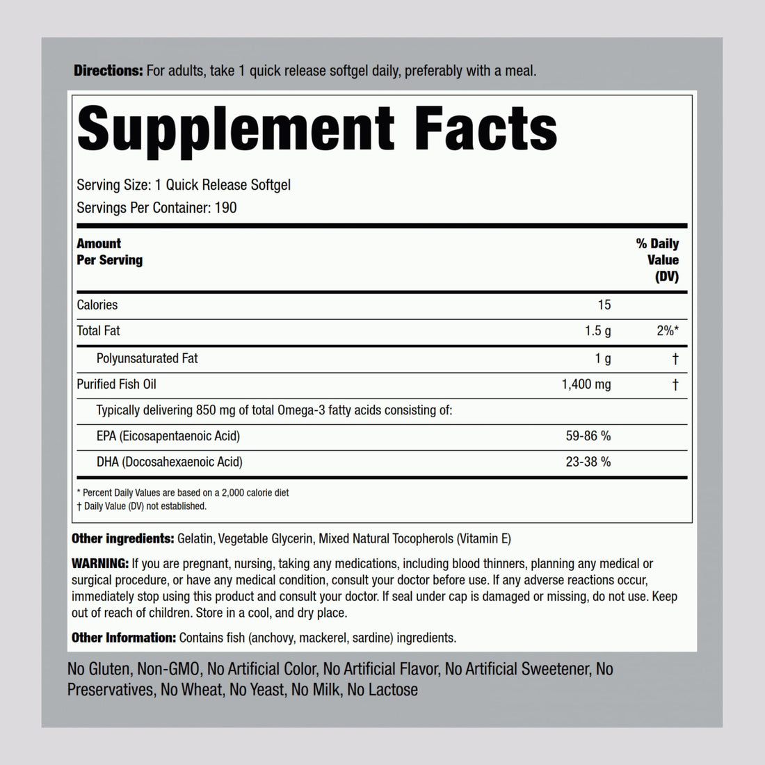 Piping Rock Fish Oil Omega 3 Supplement | 1400 mg | 190 Softgels | for Women and Men | Triple Strength | with EPA & DHA | Non-GMO & Gluten Free