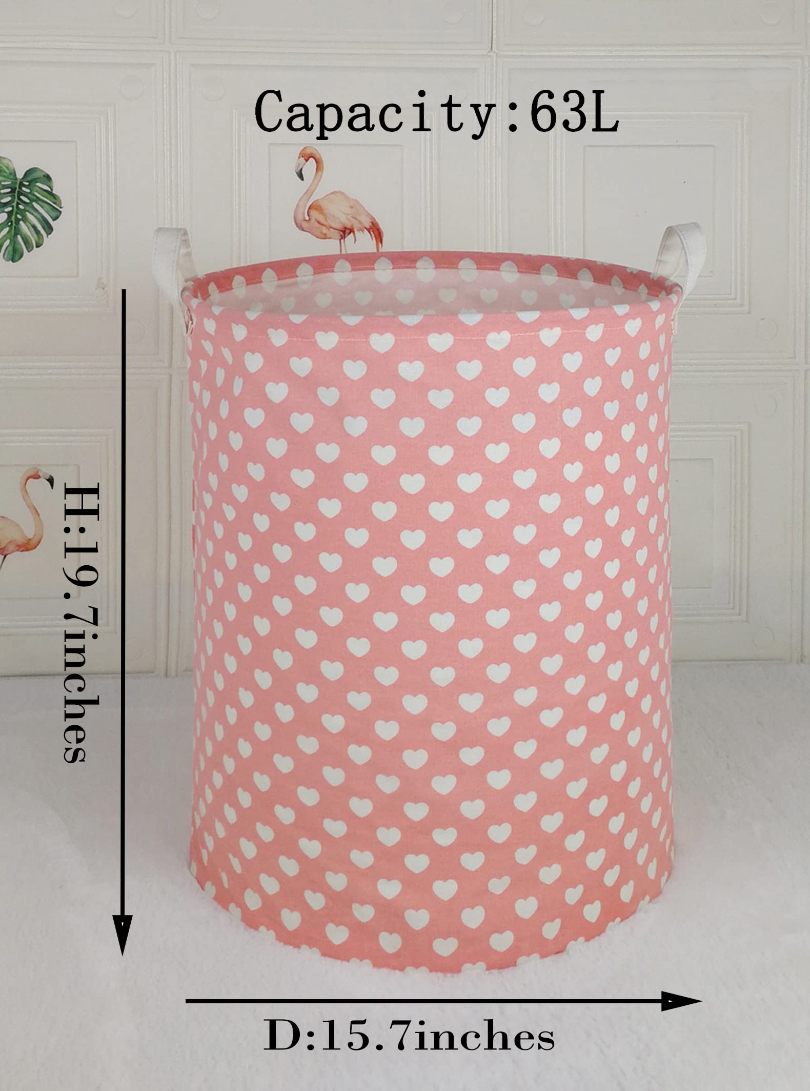 MAIZMZ Pink Laundry Basket Kids Hamper Storage Bins Girls Nursery Hamper Waterproof Organizer Toy Box Large Canvas Collapsible Chest for for Bedroom,Clothes Organizer Basket,Toys Bin,Room Decor