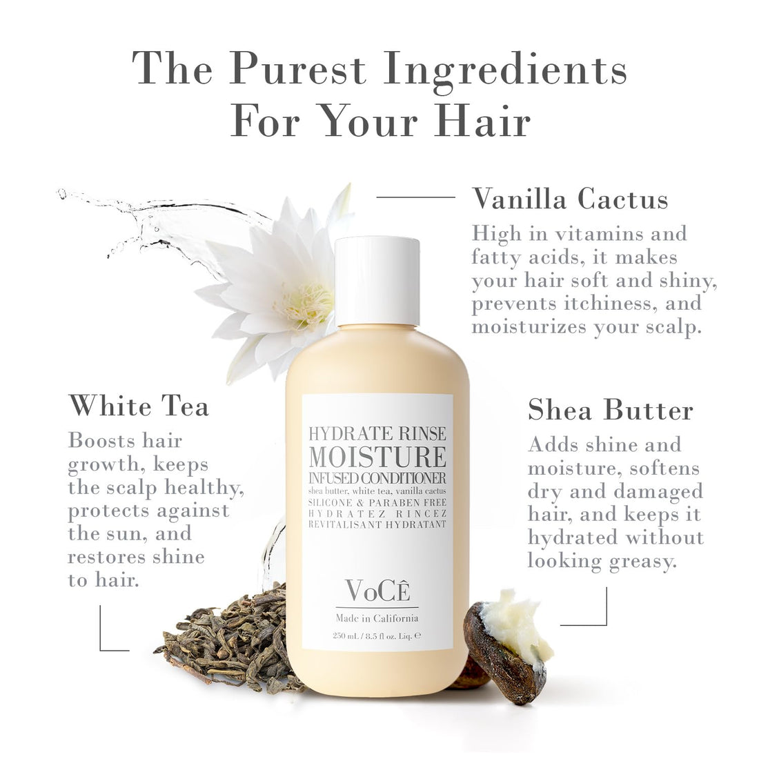 VoCÊ Haircare – Natural Hydrating Conditioner - Rinse | Deep Moisturizing, Anti-Frizz, Sulfate-Free, Non-Toxic, Vegan Haircare for Women and Men with Shea Butter, White Tea, Vanilla Cactus (8.5 oz)