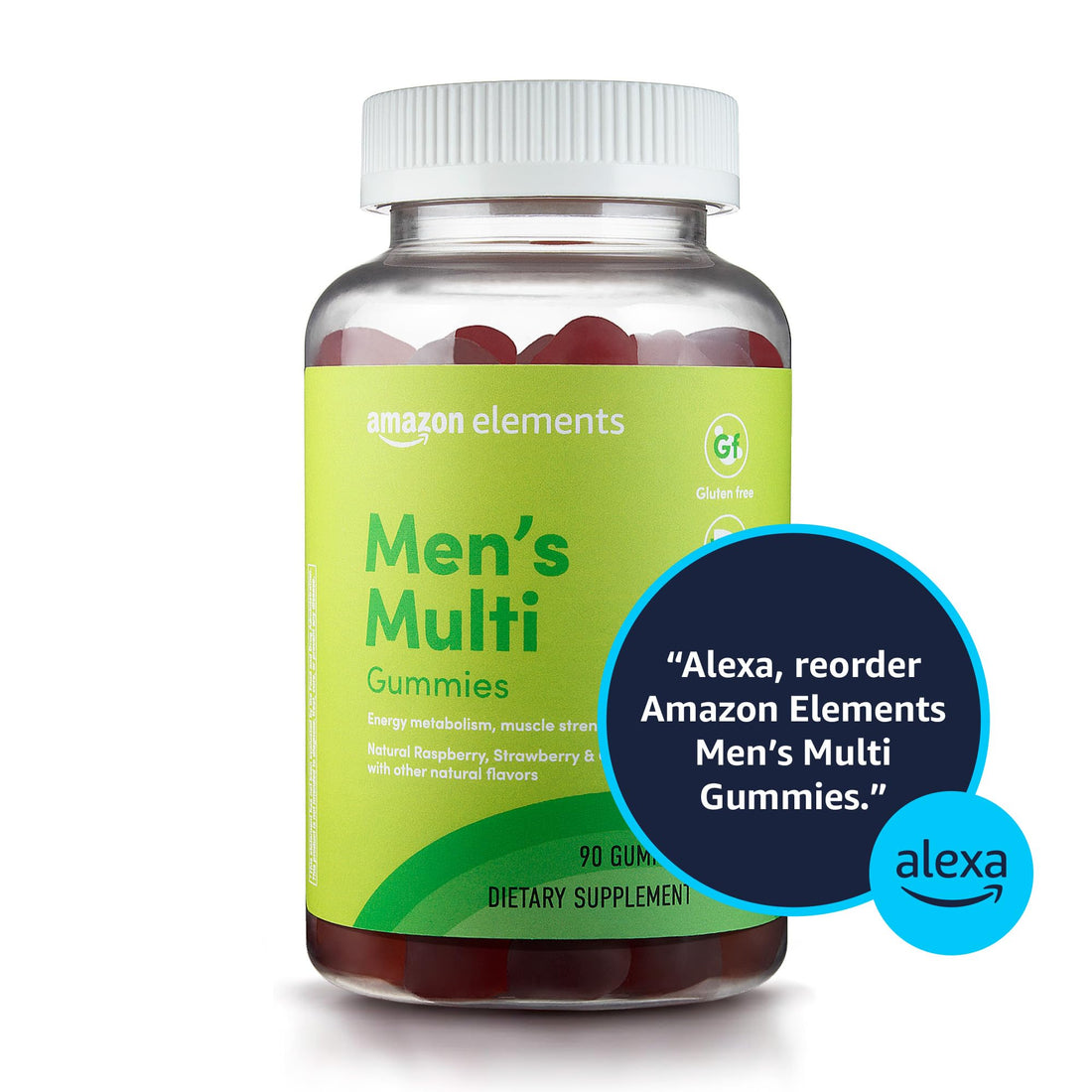 Amazon Elements - Men’s Organic Multivitamin, 90 Gummies (3 Gummies per Serving), Vegetarian, Gluten free, Certified Organic (Previously Revly)