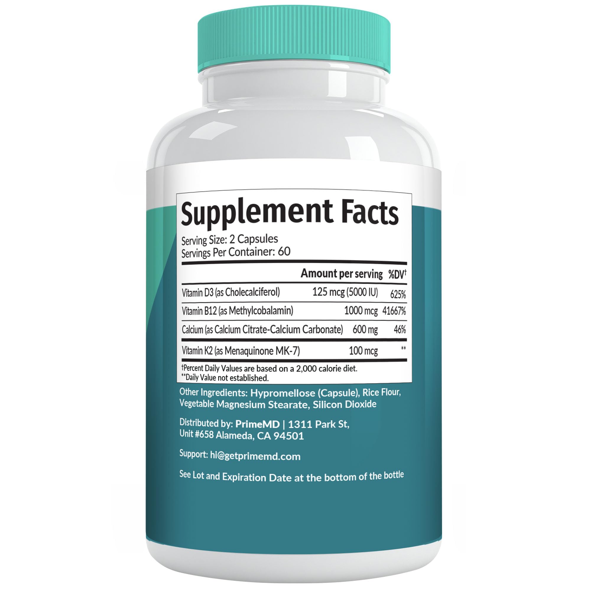 4-in-1 Calcium Supplements for Women and Men - Calcium 600mg with Vitamin D3 K2 5000 IU Supplement for Heart, Bone and Body Defenses - Gluten-Free, Vegan-Friendly (120 ct)