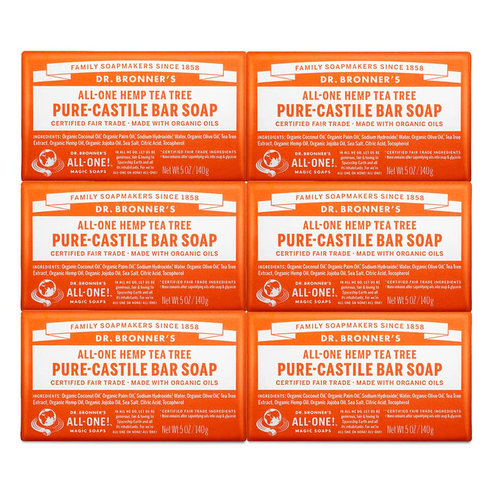 Dr. Bronner's Magic Soaps Pure-Castile Soap, All-One Hemp Tea Tree, 5-Ounce Bars (Pack of 6)