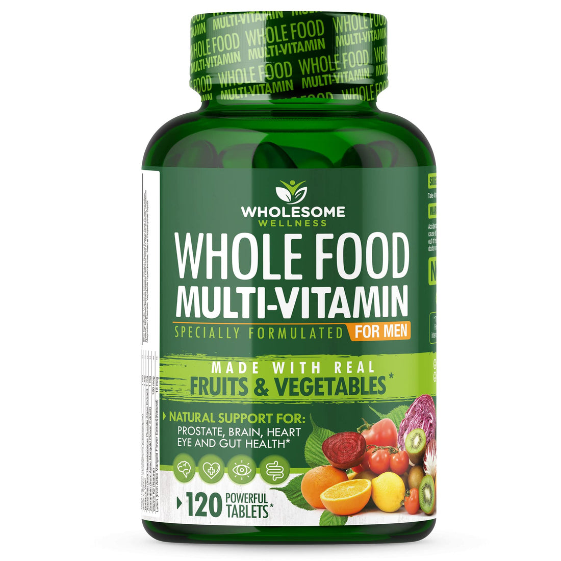 Wholesome Wellness Whole Food Multivitamin for Men - Natural Multi Vitamins, Minerals, Organic Extracts - Vegan Vegetarian - 120 Tablets