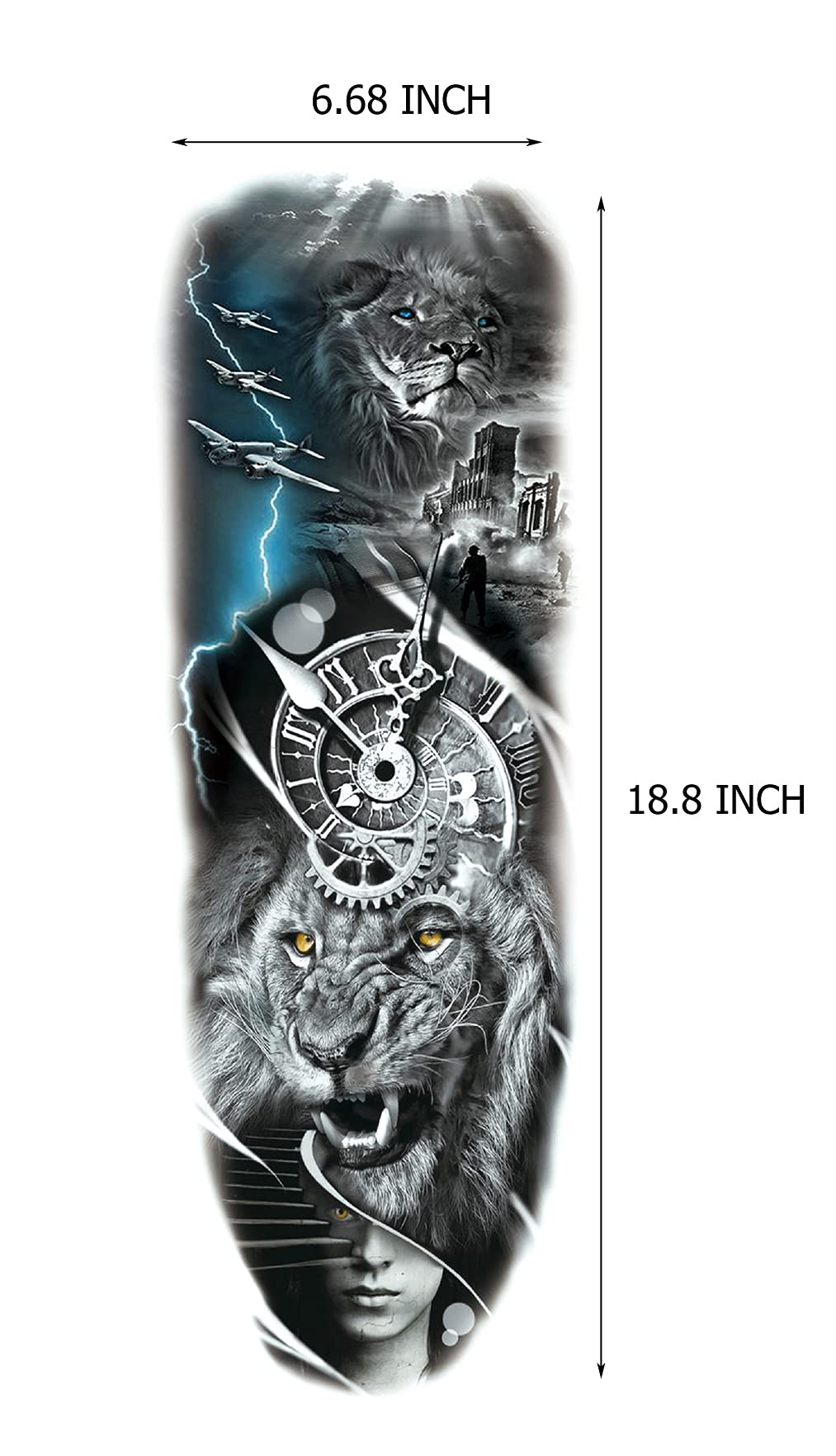Kotbs 6 SheetsTribal Lion Forest Full Arm Temporary Tattoo Sleeves for Women Adults, Indian Warrior Military Gun Full Sleeve Tattoo for Men Waterproof Fake Tattoos