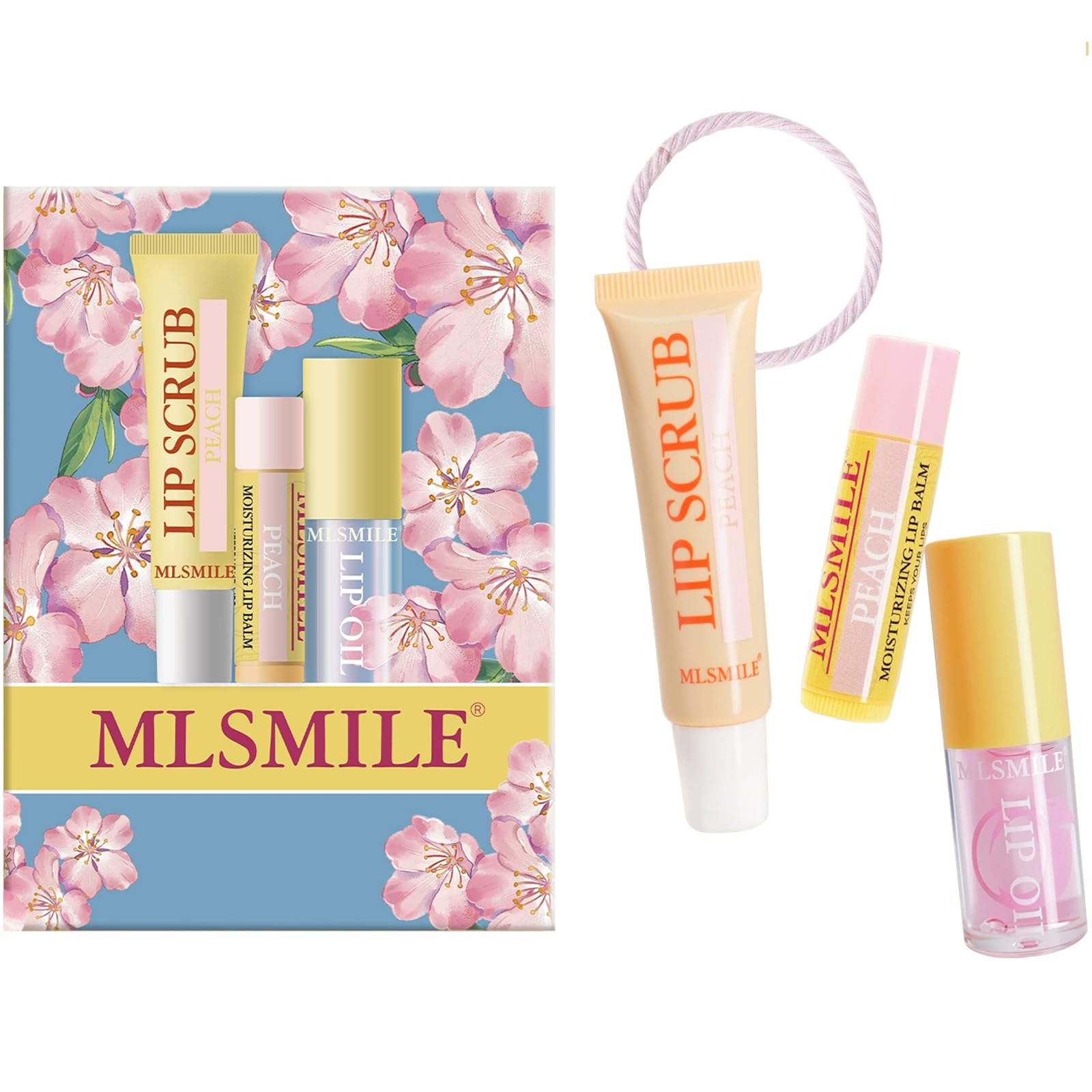 Lip Scrub + Lip Balm + Lip Oil + Headband Gift Set, Vitamin E lip Care Set, Clear Toot Lip Gloss, Exfoliate, Exfoliate Dead Skin, Fade Lip Lines, Natural Origin Moisturizing Lip Care Gifts