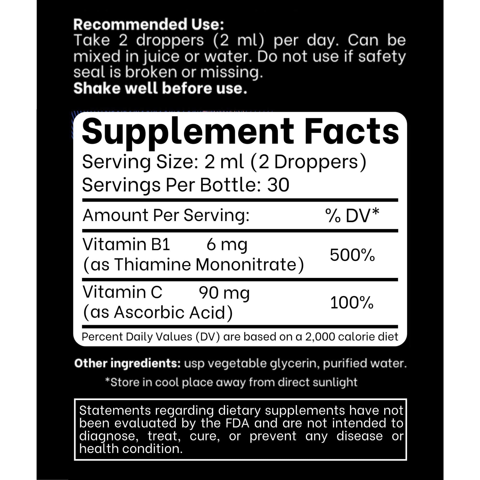 Think Above Vitamin B1 + Vitamin C Liquid Drops - Energy & Immune Support Supplement - 2 fl oz (60 ml) Pack of 2 - Fast Absorption, Easy-to-Use