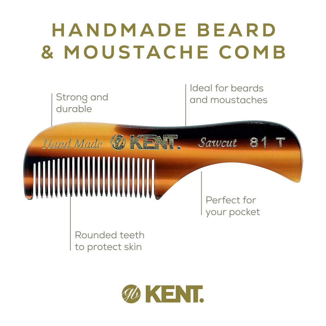 Kent 81T Beard and Moustache Comb + 20T Folding Pocket Comb with Clip by Kent