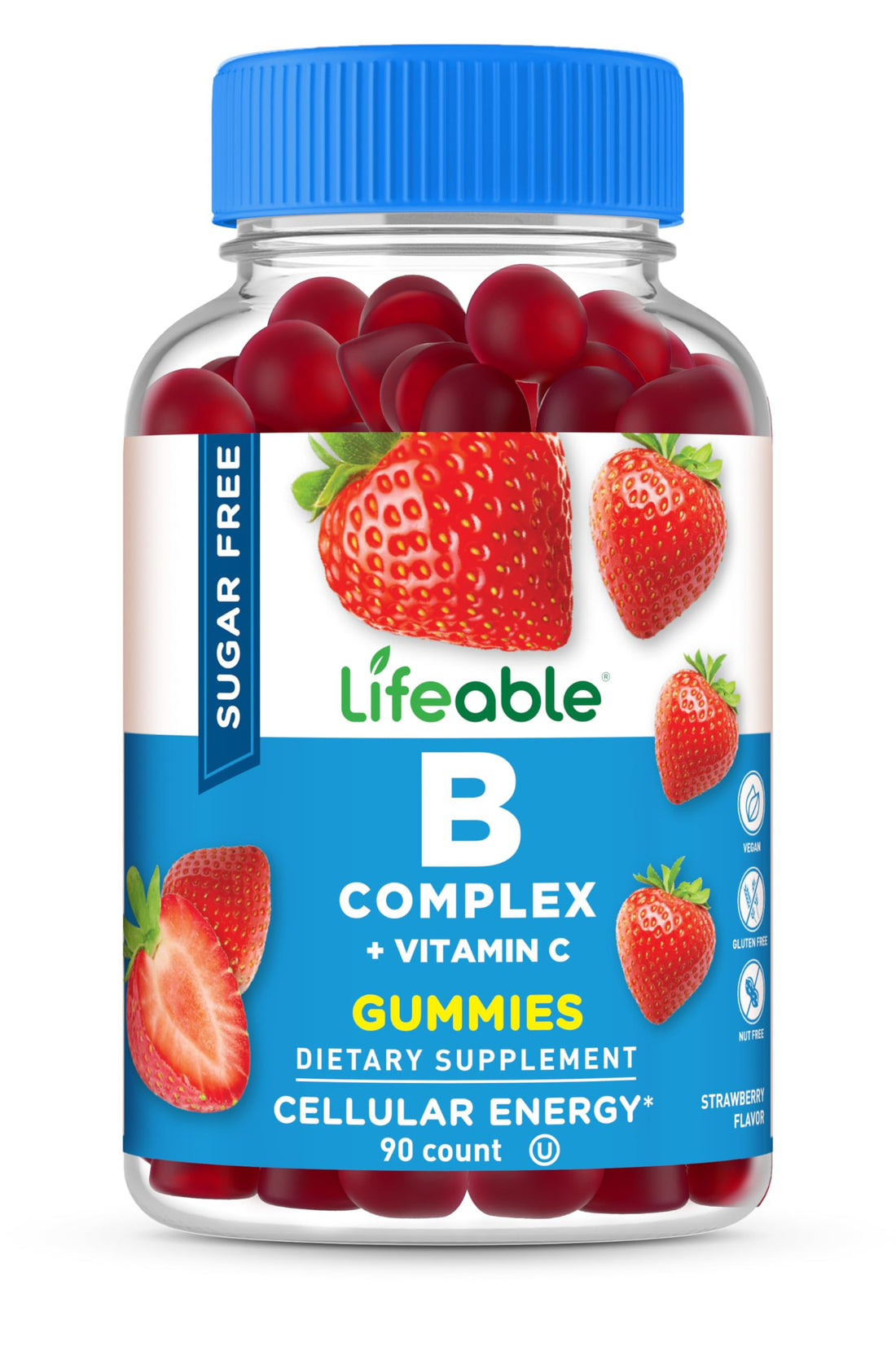 Lifeable Sugar Free Vitamin B Complex Gummies | B-Complex with Vitamin C | Great Tasting VIT B Complex Vitamins | Energy and Nerve Support | B Vitamins Complex for Women, Men, Adults | 90 Gummies