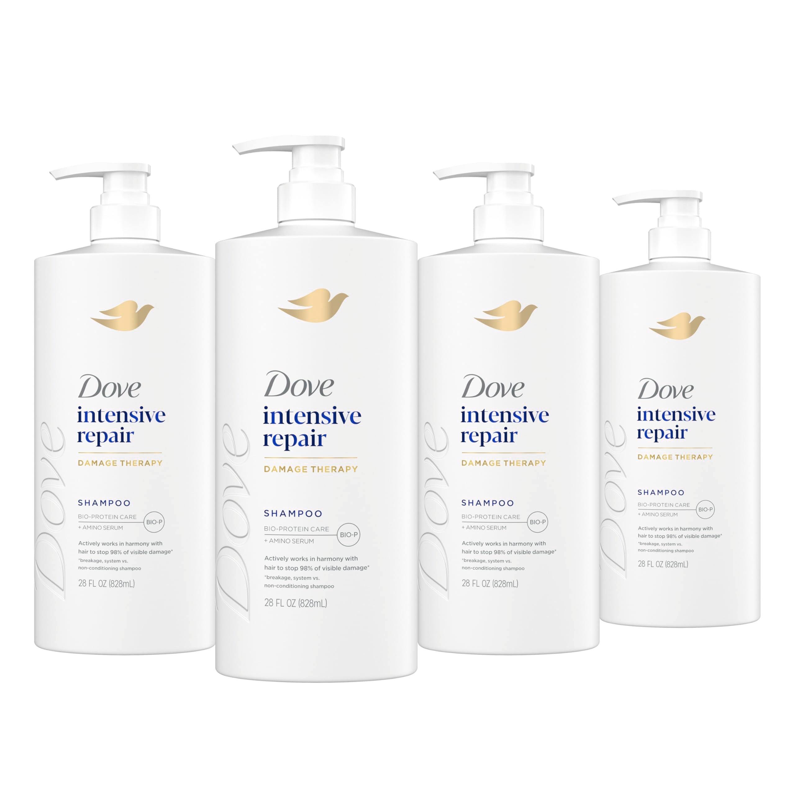 Dove Shampoo 4 Pack Intensive Repair for Damaged Hair with Bio-Protein Care Technology and Amino Serum 28 Fl Oz