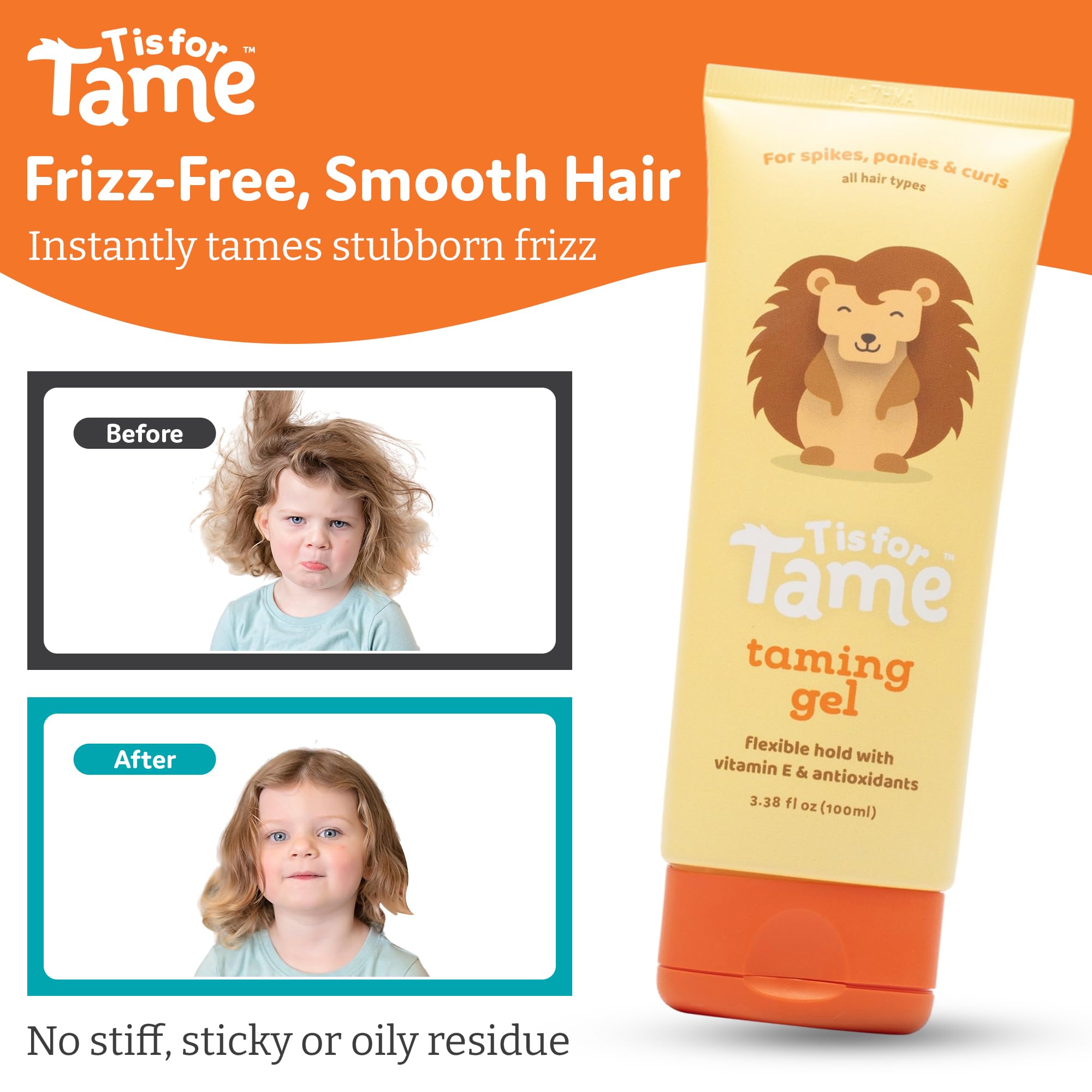 T is for Tame Taming Gel - Boys & Girls Baby Hair Styling Gel for Frizz Control, Flyaways - Natural Toddler, Kids Hair Tamer, Flexible Hold, 3.38fl oz, 2 Pack