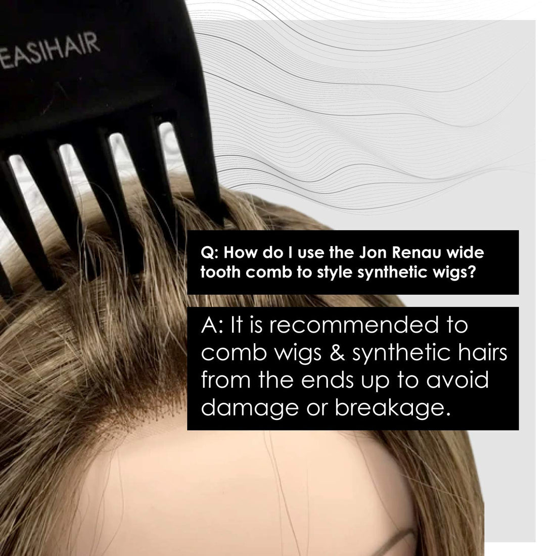 Set of 3 Wide Tooth Combs by Jon Renau & easiHair for Synthetic