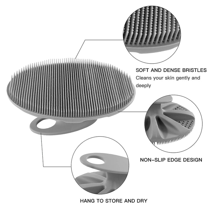 INNERNEED Soft Silicone Body Cleansing Brush Shower Scrubber, Gentle Exfoliating and Massage for All Kinds of Skin (Gray)