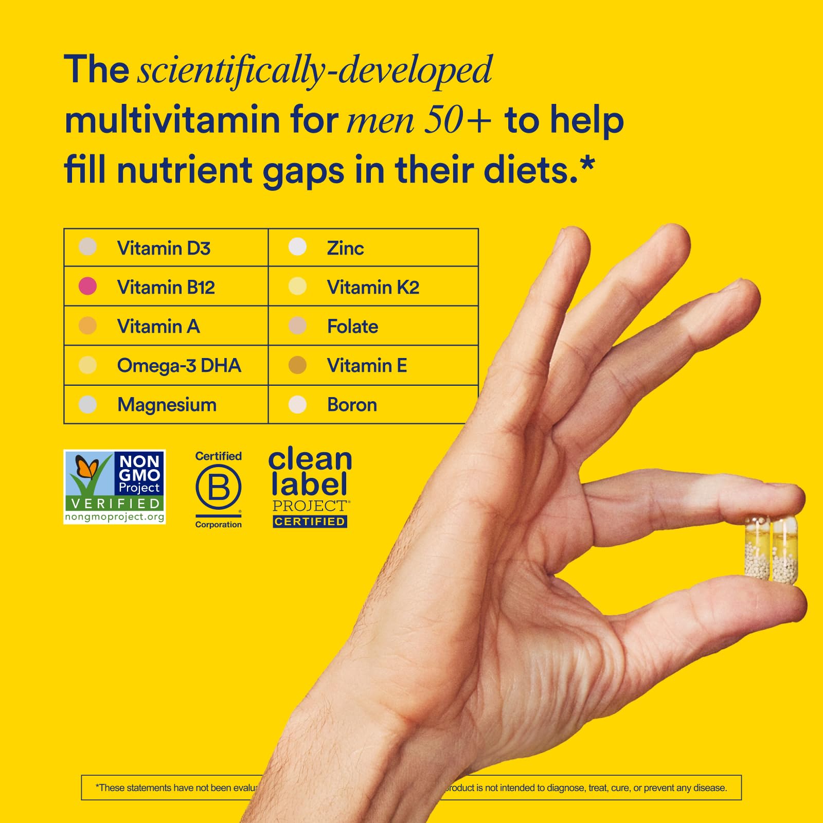 Ritual Multivitamin for Men 50 and Over with Zinc, Vitamin A and D3 for Immune Function Support*, Omega-3 DHA, B12, K2, Gluten Free, Non-GMO, Mint Essenced, 30 Day Supply, 60 Vegan Capsules