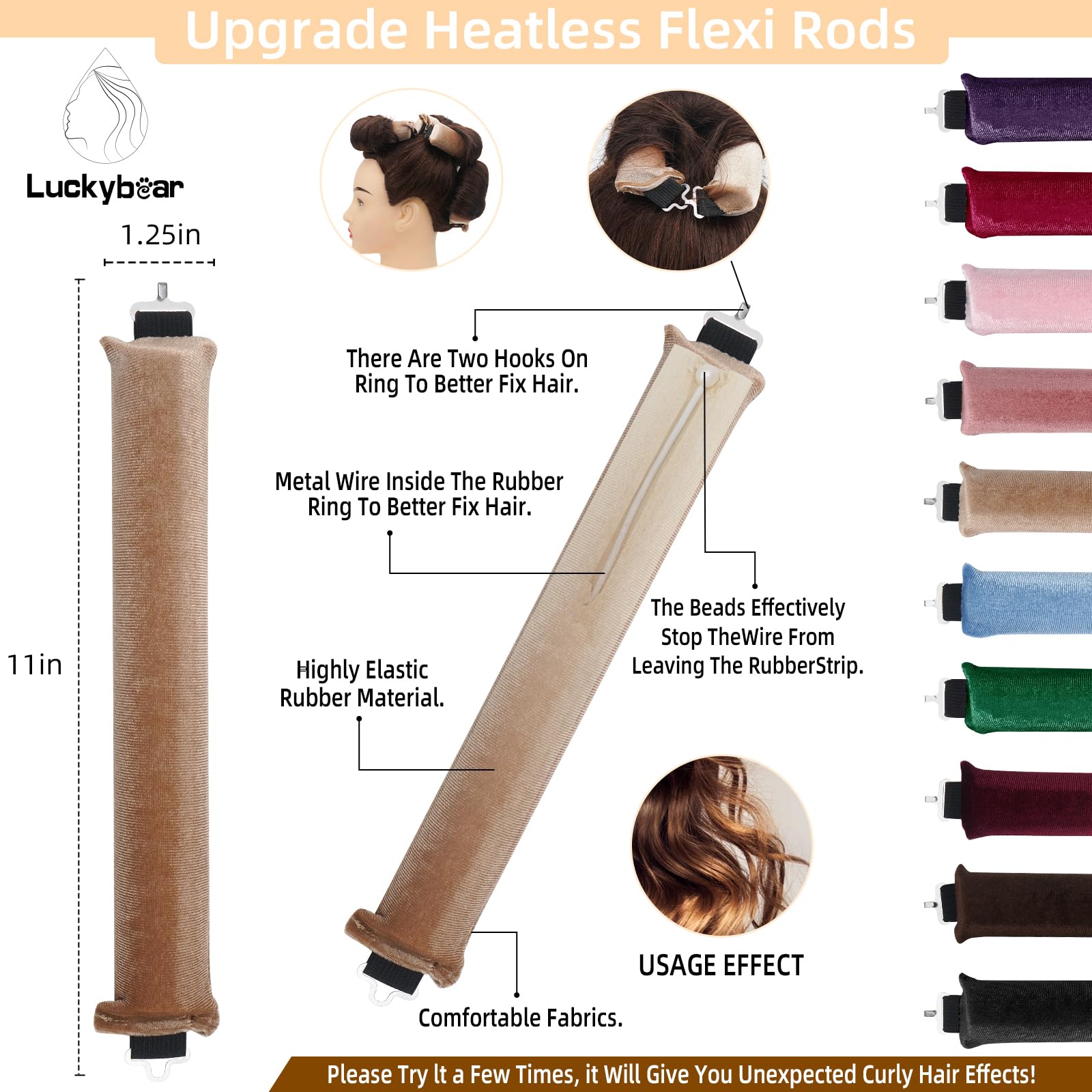 Overnight Heatless Hair Curler Blowout Rods Jumbo, Heatless Curls Satin Jumbo Flexi Rods to Sleep in,Soft Heatless Rod for All Hair Types,No Heat Overnight Sleeping Curls Styling Tools 3pcs Khaki
