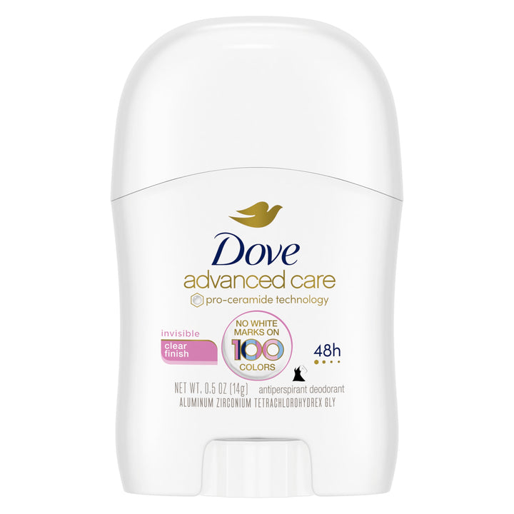 Dove Advanced Care Invisible Travel Sized Antiperspirant Deodorant Stick No White Marks on 100 Colors Clear Finish 48-Hour Sweat and Odor Protecting Deodorant for Women, Rose, 0.5 Oz, Pack of 36