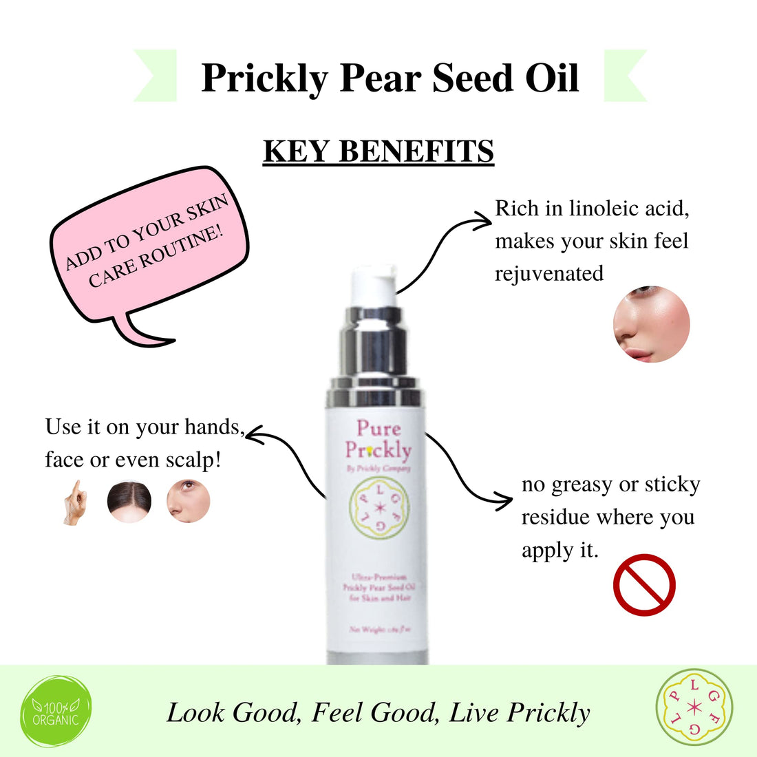 Prickly Company Pure Prickly Prickly Pear Seed Oil - 100% Organic, Cold Pressed, Ultra-Premium Pump Bottle. Say Goodbye to Dry Skin, Cracked Knuckles, Cracked Lips, and More! (50 ml)