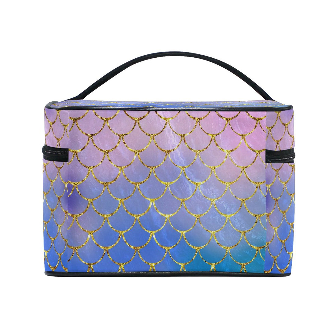 ZOEO Makeup Train Case Purple Mermaid Scales Marble Fish Light Summer Gold Korean Carrying Portable Zip Travel Cosmetic Brush Bag Organizer Large for Girls Women