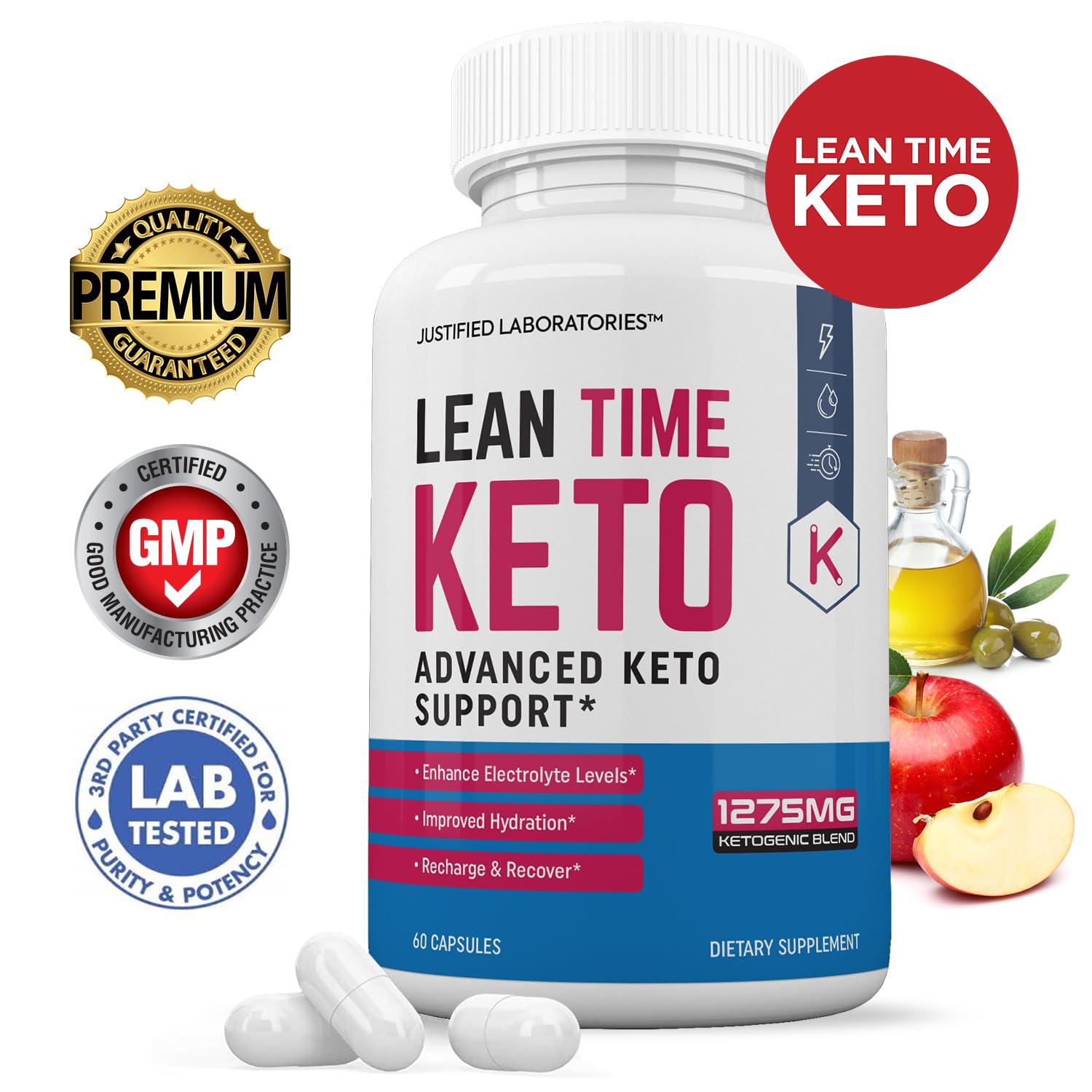 (3 Pack) Lean Time Keto Pills 1275MG New & Improved Formula Contains Apple Cider Vinegar Extra Virgin Olive Oil Powder Green Tea Leaf 180 Capsules