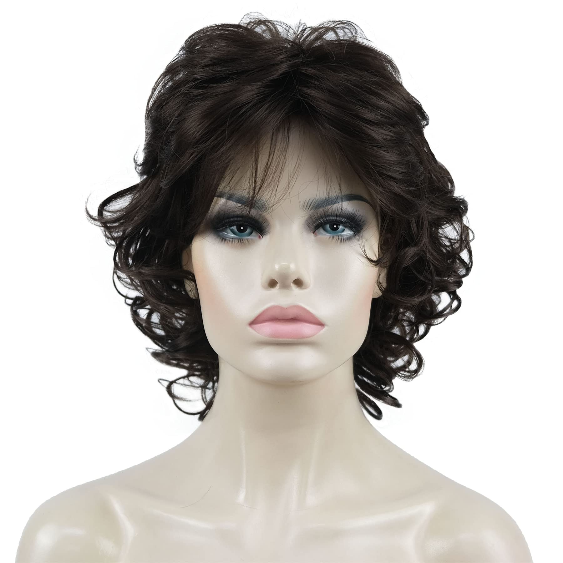 #6-Chestnut Brown: Aimole Short Chestnut Brown Curly Wig Synthetic Hair Women'S Full Wigs #6