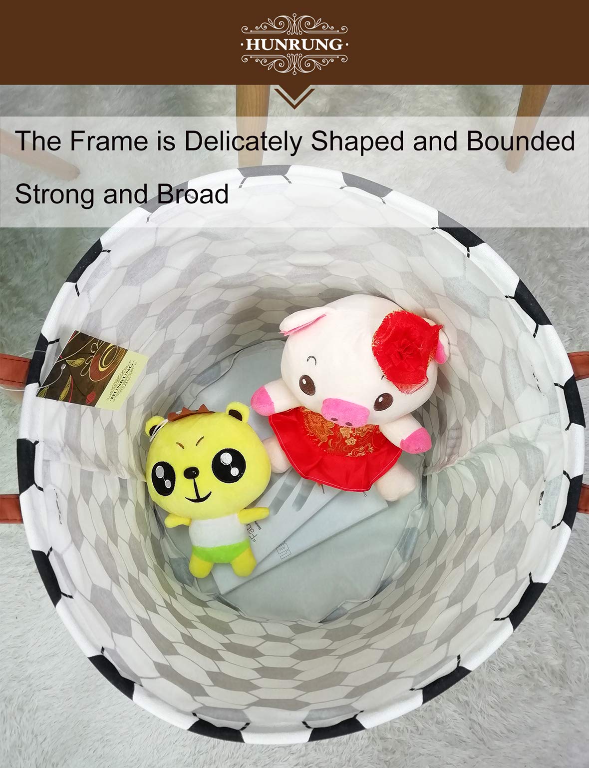 HUNRUNG Laundry Hamper,Large Canvas Fabric Lightweight Storage Basket Toy Organizer Dirty Clothes Collapsible Waterproof for College Dorms, Children Bedroom,Bathroom(Roud-Football)