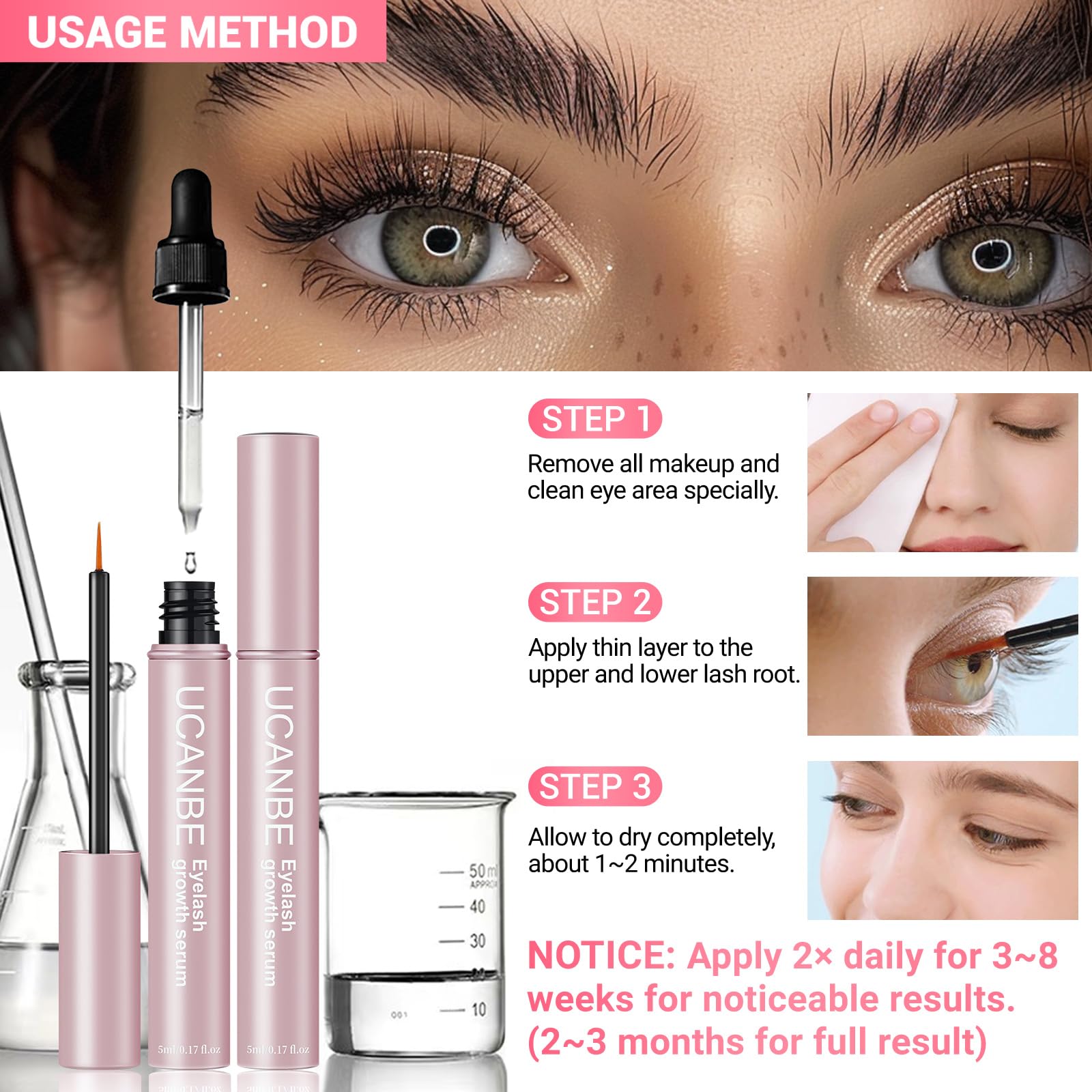 Lash Serum for Eyelash & Eyebrow Growth(10ml/2Pack), Eyelash Enhancing Serum, Lash & Brow Enhancer with Advanced Formula for Growing Longer, Fuller, Thicker & Healthier Voluminous Eye Lashes & Brows