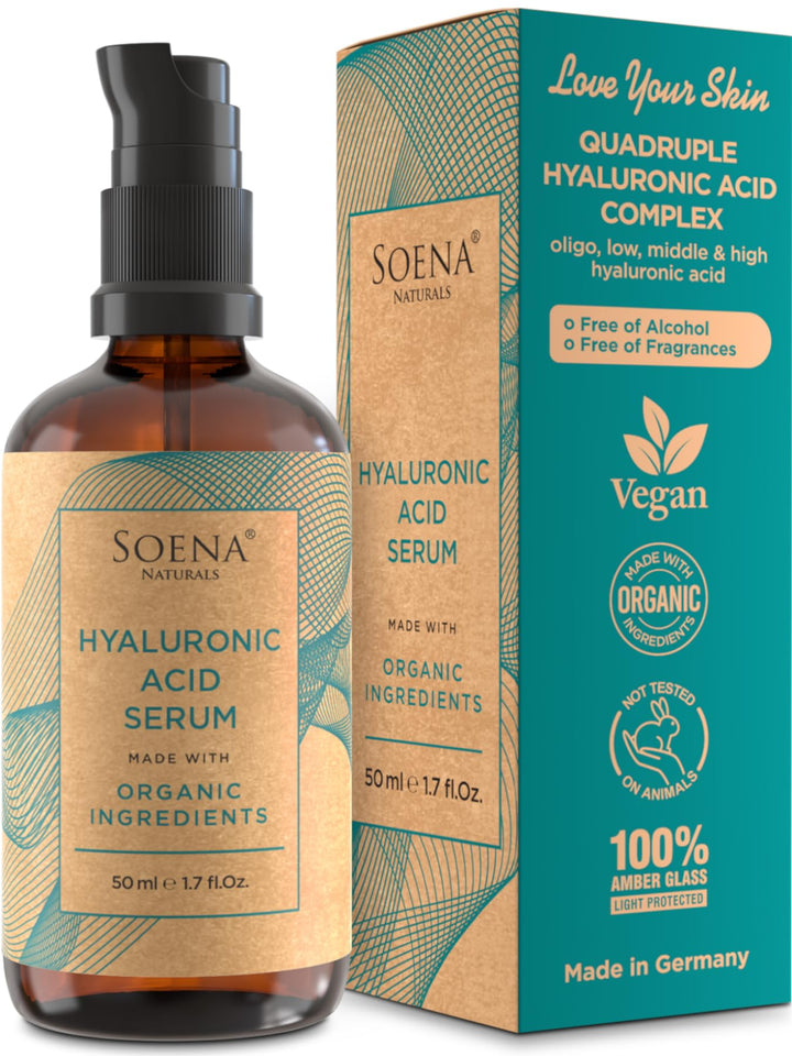 Organic Hyaluronic Acid Serum for Face | Best Hyaluronic Acid (Oligo) + 4 Hyaluronic Sizes - Highly Dosed | Hydrating Serum - Aging-Aging Moisturizer – Fragrance-Free | Made in Germany