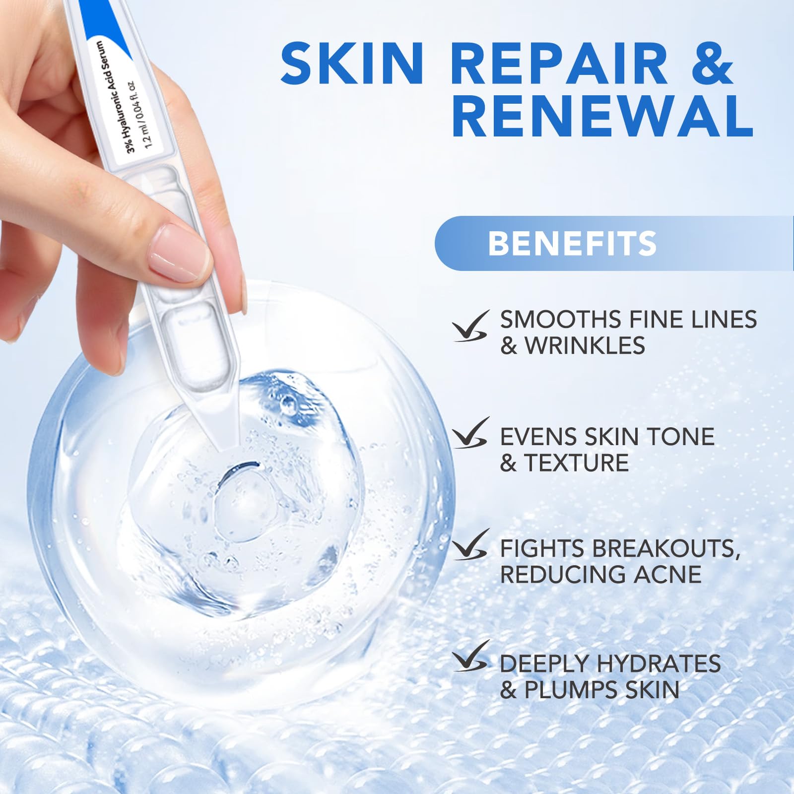 3% Hyaluronic Acid Serum for Face,Ultra-Hydrating Wake Nature Perfection Hyaluronic Acid, Hydration & Moisture Facial Serum for Fine Lines & Wrinkles, Single-Use (1.2 ml)*30