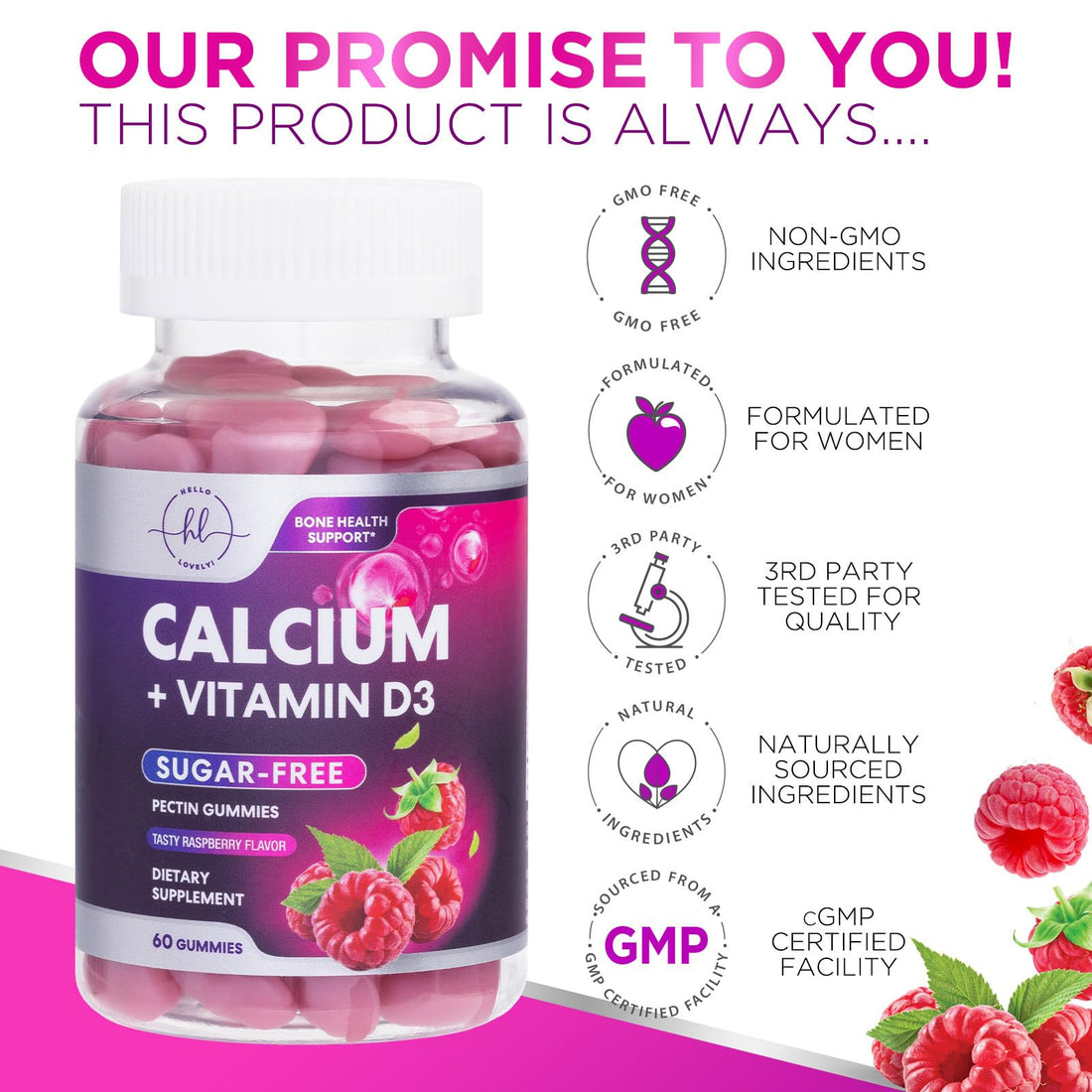 Sugar-Free Calcium Supplements for Women + 400 IU Vitamin D3 - Calcium Chews Gummy for Bone & Immune Support, Supports Teeth & Bone Strength, Chewable Calcium Supplement for Women & Men - 60 Gummies