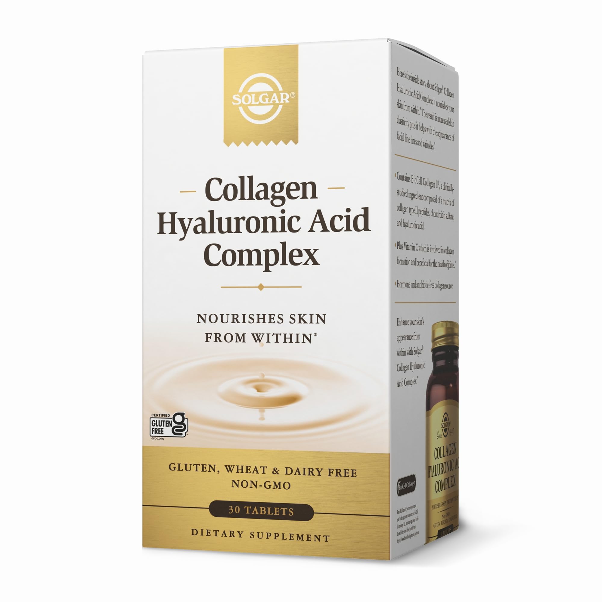 SOLGAR Collagen Hyaluronic Acid Complex - 30 Tablets - with Hydrolyzed Collagen Type 2 & Chondroitin - Non-GMO, Gluten & Dairy Free - 30 Servings