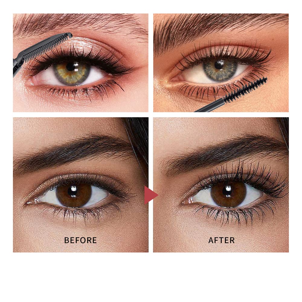 2 in 1 Waterproof Mascara, Tiny Brush for Fine Short Eyelash, Natural Lengthening And Thickening Effect, Extra Long Lash Eyelashes,Voluminous Eyelashes, Smudge-proof (1 Pcs)