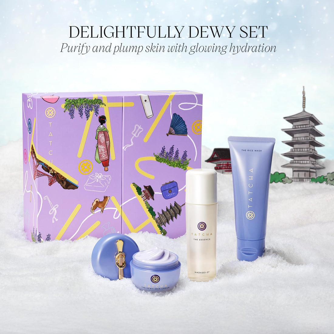TATCHA Delightfully Dewy Set | Holiday Gift Set - The Rice Wash, The Dewy Skin Cream, and The Travel-Sized Essence ($177 Value)