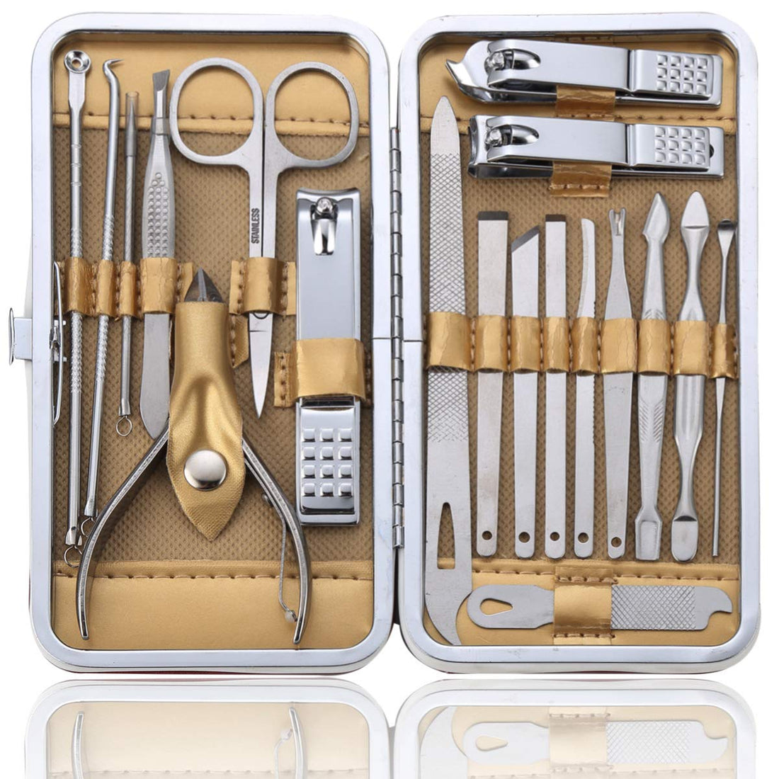 Pedicure Manicure Kit 18 in 1 Manicure Set Professional Sharp Nail Clippers Stainless Steel Cutter & Vibrissac Scissors for Men & Women Fingernails & Toenails with Superb Case (Wine red_19 pieces)
