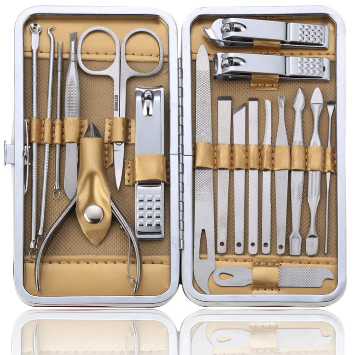 Pedicure Manicure Kit 18 in 1 Manicure Set Professional Sharp Nail Clippers Stainless Steel Cutter & Vibrissac Scissors for Men & Women Fingernails & Toenails with Superb Case (Wine red_19 pieces)