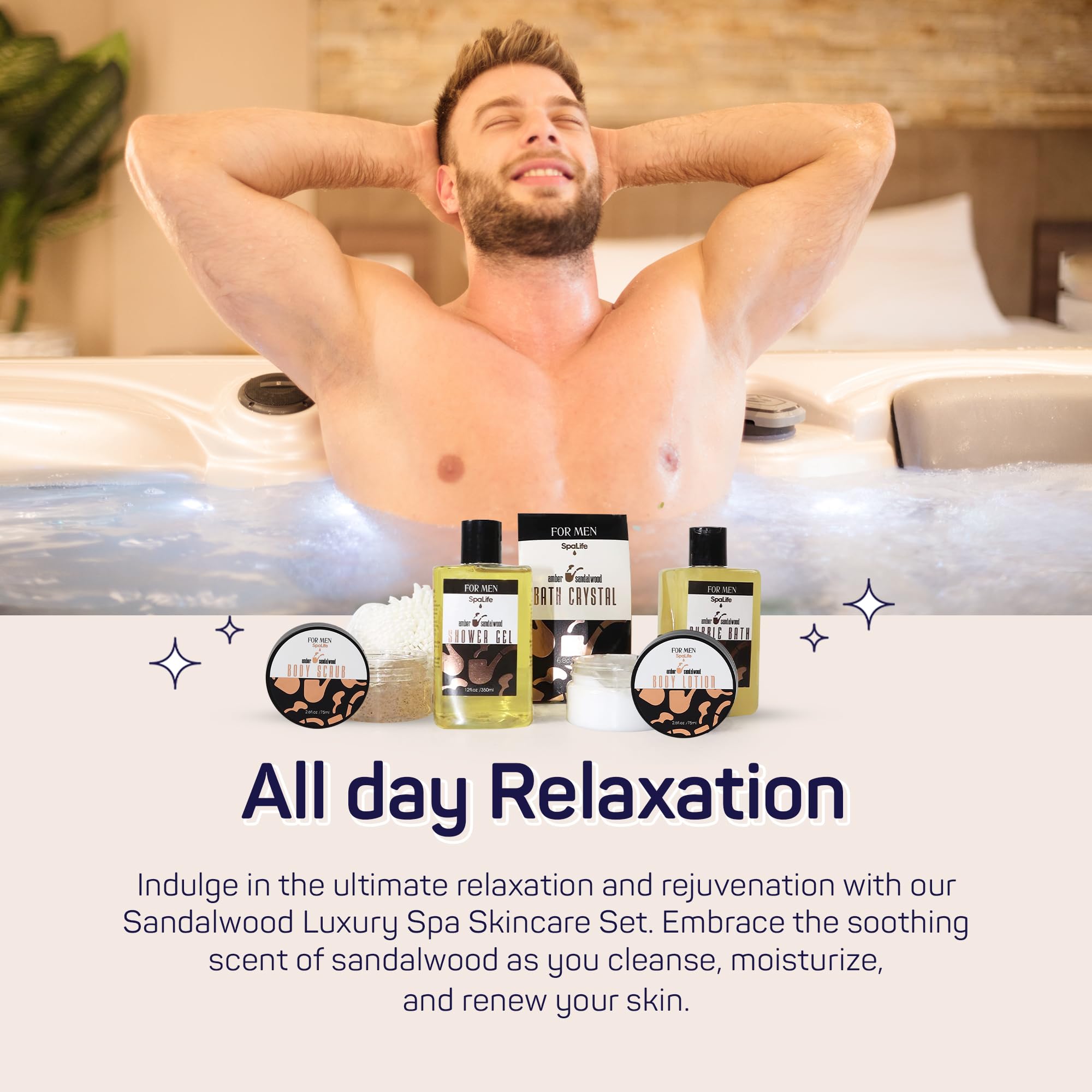 Spa Life All Natrual Bath and Body Luxury Spa Gift Set Basket (Mens Sandalwood)