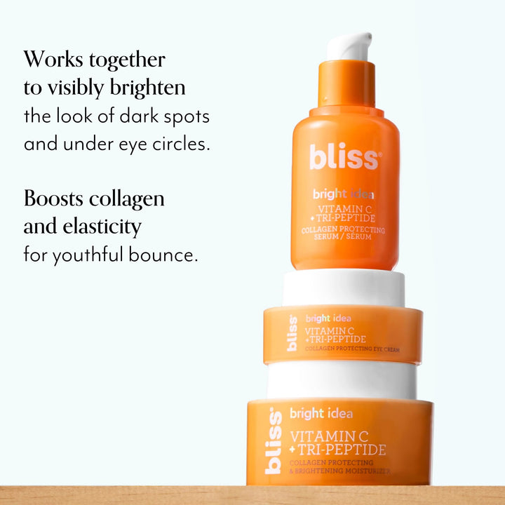 Bliss Glow Getter Bright Idea Vitamin C + Tri-Peptide 3-Piece Kit – Includes Brightening Moisturizer, Eye Cream & Serum for Radiant, Firm, Hydrated Skin – Vegan & Cruelty-Free Skincare Set